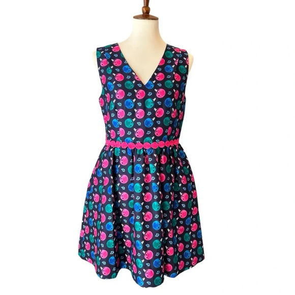 Draper James Dress Pink & Blue Jingle Dots Women's Size 8 Silk Blend Gracie - Picture 1 of 12